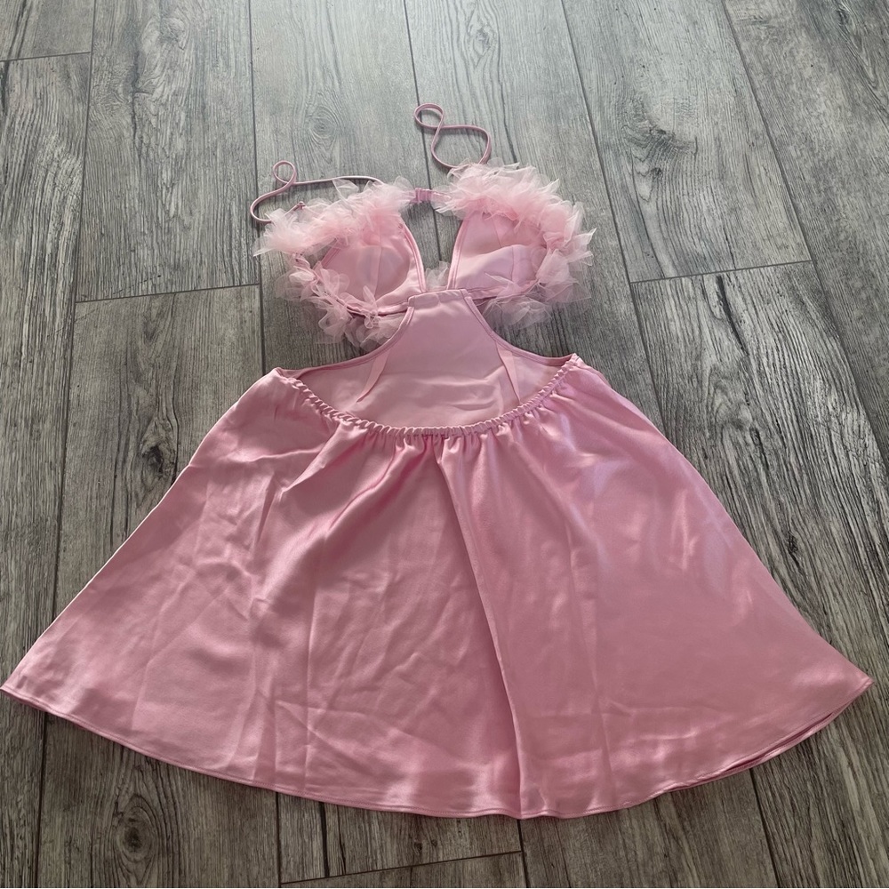 New! For Love and Lemons pink satin cutout slip dress nightie pink 15323 - Picture 8 of 14